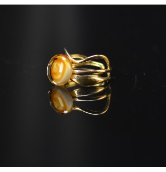 Bague triple dorée avec perle ambrée en verre filé – Acier inoxydable