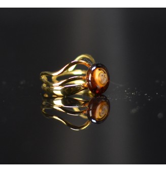 Bague dégradé ambré triple anneau en verre filé – Acier inoxydable dorée