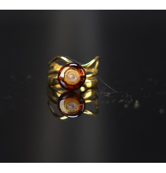 Bague dégradé ambré triple anneau en verre filé – Acier inoxydable dorée