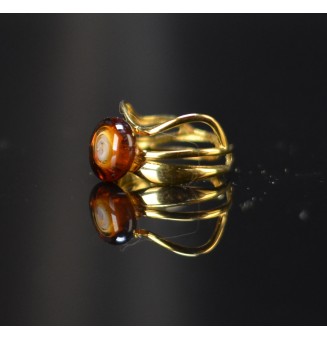 Bague dégradé ambré triple anneau en verre filé – Acier inoxydable dorée