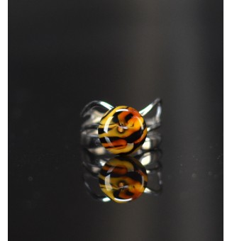 Bague léopard en verre filé – Acier inoxydable argenté