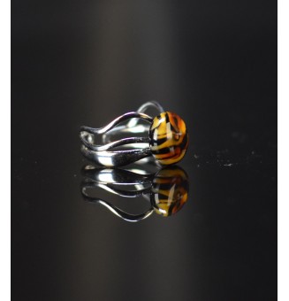Bague léopard en verre filé – Acier inoxydable argenté