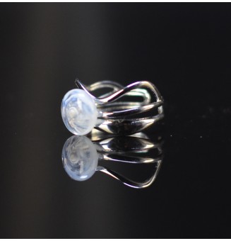 Bague triple argentée avec perle blanche et transparente en verre filé