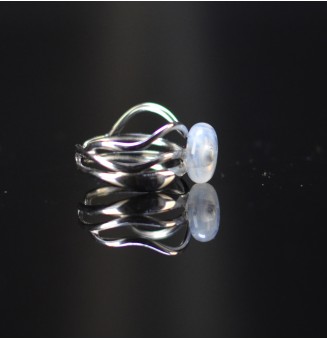 Bague triple argentée avec perle blanche et transparente en verre filé