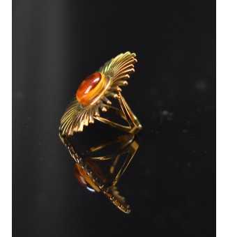 Bague Soleil dorée avec cabochon ambré en verre filé – Réglable