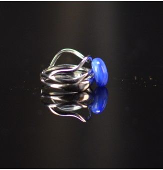 Bague triple argentée avec perle bleu nuancé en verre filé – Acier inoxydable