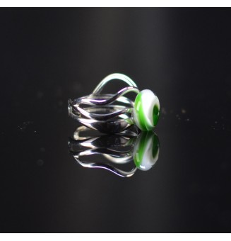 Bague triple argentée avec perle verte et blanche en verre filé – Acier inoxydable