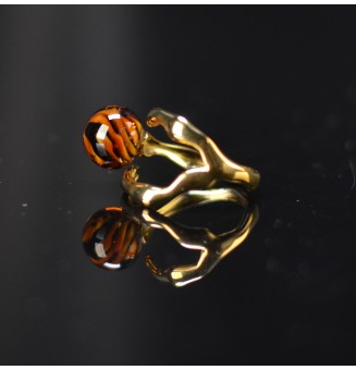 Bague Léopard originale en verre filé – Acier inoxydable doré