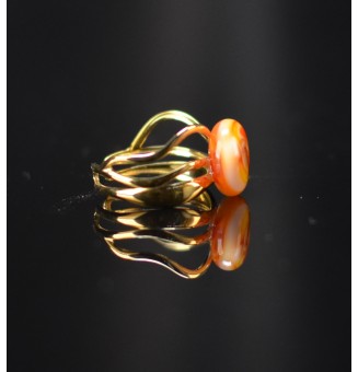 Bague triple dorée avec perle blanc jaune orange en verre filé – Acier inoxydable