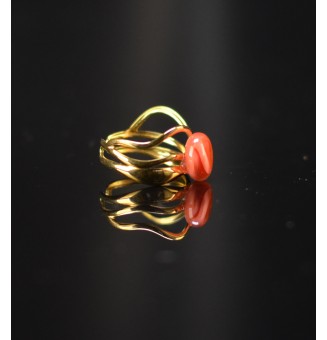 Bague triple dorée avec perle orange corail en verre filé – Acier inoxydable