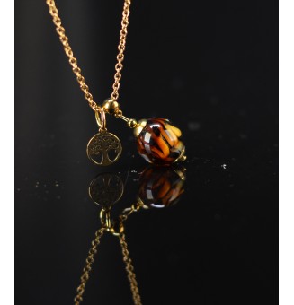 Collier court “LEOPARD” en perle de verre filée – Acier inoxydable doré - création artisanale