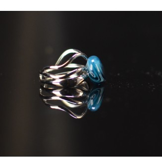 Bague bleu pétrole triple anneau en verre filé – Acier inoxydable argenté