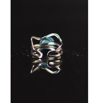 Bague bleu pétrole triple anneau en verre filé – Acier inoxydable argenté