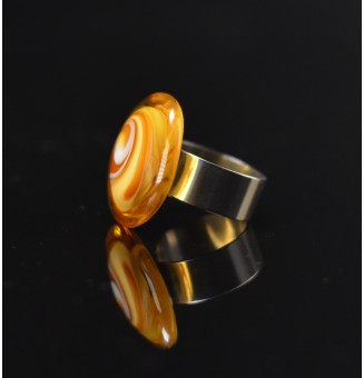 Bague réglable marron ambré en verre filé – Acier inoxydable argenté