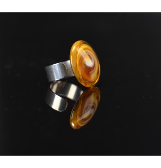 Bague réglable marron ambré en verre filé – Acier inoxydable argenté