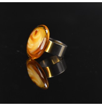 Bague réglable marron ambré en verre filé – Acier inoxydable argenté