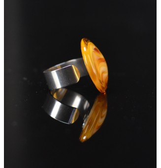 Bague réglable marron ambré en verre filé – Acier inoxydable argenté