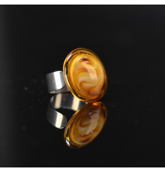 Bague réglable marron ambré en verre filé – Acier inoxydable argenté