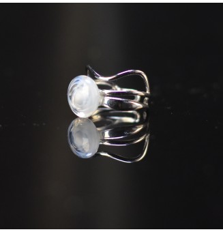 Bague triple argentée avec perle blanche et transparente en verre filé