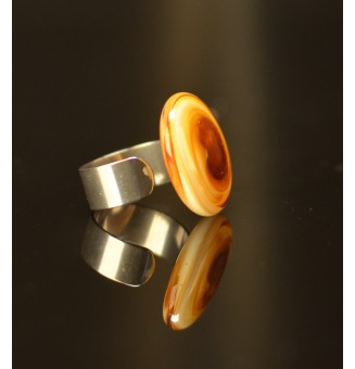 Bague réglable marron ambré en verre filé – Acier inoxydable argenté