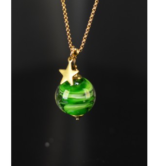 Collier long vert Rosetta en verre filé avec étoile – Acier inoxydable doré