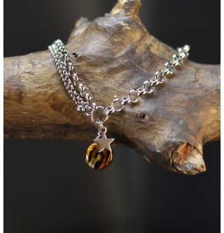 Bracelet multirangs léopard en verre filé avec étoile – Acier inoxydable argenté