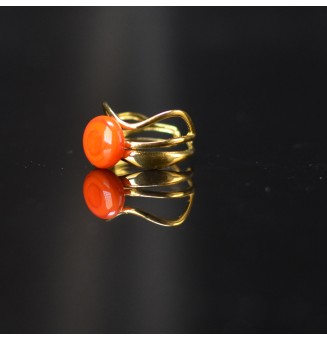 Bague triple dorée avec perle orange vif en verre filé – Acier inoxydable