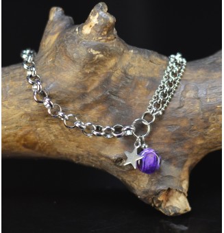 Bracelet multirangs violet en verre filé avec étoile – Acier inoxydable argenté