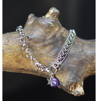Bracelet multirangs violet en verre filé avec étoile – Acier inoxydable argenté