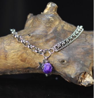 Bracelet multirangs violet en verre filé avec étoile – Acier inoxydable argenté
