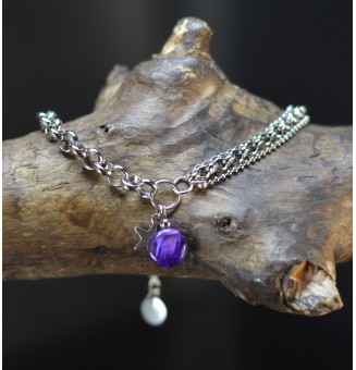 Bracelet multirangs violet en verre filé avec étoile – Acier inoxydable argenté