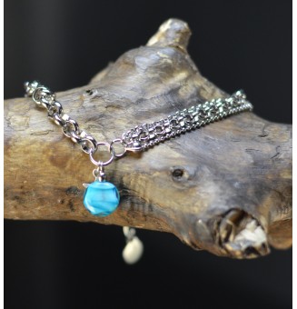 Bracelet multirangs bleu à nuances en verre filé avec étoile – Acier inoxydable argenté
