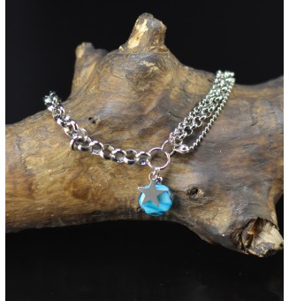 Bracelet multirangs bleu à nuances en verre filé avec étoile – Acier inoxydable argenté