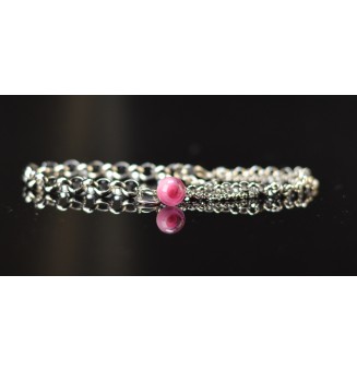 Bracelet multirangs rose en verre filé avec cœur – Acier inoxydable argenté