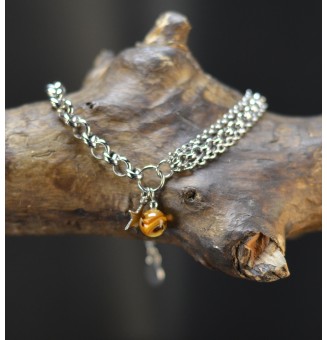 Bracelet multirangs ambré en verre filé avec étoile – Acier inoxydable argenté