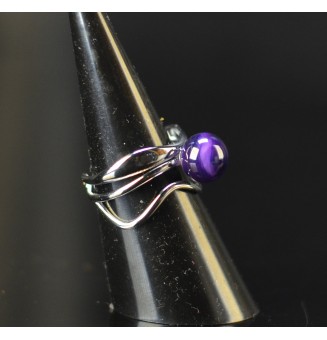 Bague triple réglable argentée avec perle violette en verre filé – Acier inoxydable