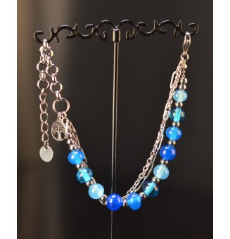 Bracelet multirangs bleu dégradé en verre filé – Acier inoxydable argenté