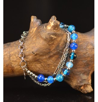 Bracelet multirangs bleu dégradé en verre filé – Acier inoxydable argenté