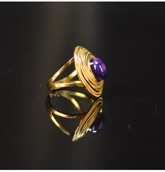 Bague dorée en verre filé violet profond – Acier inoxydable et verre de Murano