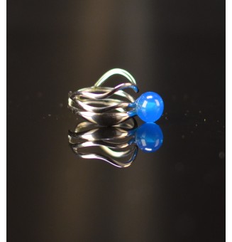 Bague triple réglable argentée avec perle bleu océan en verre filé – Acier inoxydable