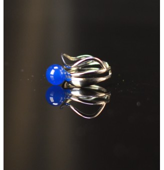 Bague triple réglable argentée avec perle bleu soutenu en verre filé – Acier inoxydable