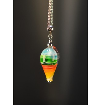 Collier gros cœur multicolore en verre filé – Acier inoxydable argenté
