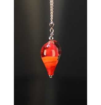 Collier gros cœur rouge, orange et corail en verre filé – Acier inoxydable argenté