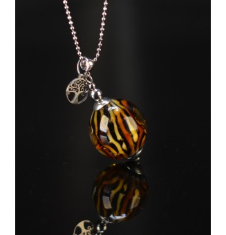 Collier long léopard en verre filé – Grosse perle et arbre de vie argenté