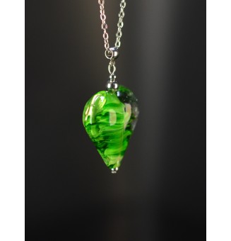 Collier gros cœur vert Rosetta en verre filé – Acier inoxydable argenté