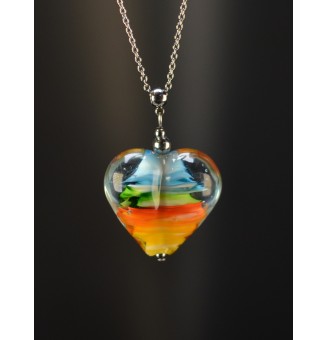 Collier gros cœur multicolore en verre filé – Acier inoxydable argenté