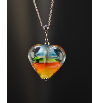 Collier gros cœur multicolore en verre filé – Acier inoxydable argenté