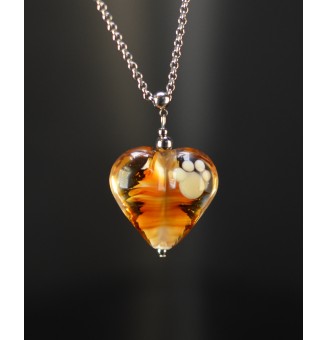 copy of Collier gros cœur noir et rouge en verre filé – Acier inoxydable argenté