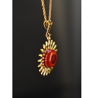 Collier Soleil – Cabochon en Verre Filé Multicolore & Acier Inoxydable Doré