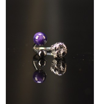 Bague réglable violet profond avec perle en verre filé de 8 mm – Acier inoxydable